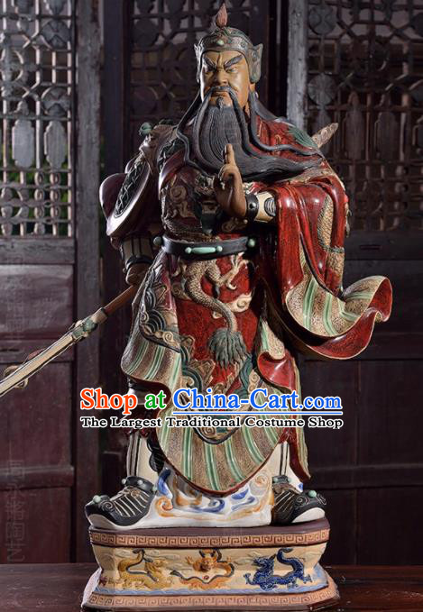 Chinese Guan Yu Porcelain Status Arts Handmade Guan Gong Blade Sculptures Shi Wan Ceramic Figurine