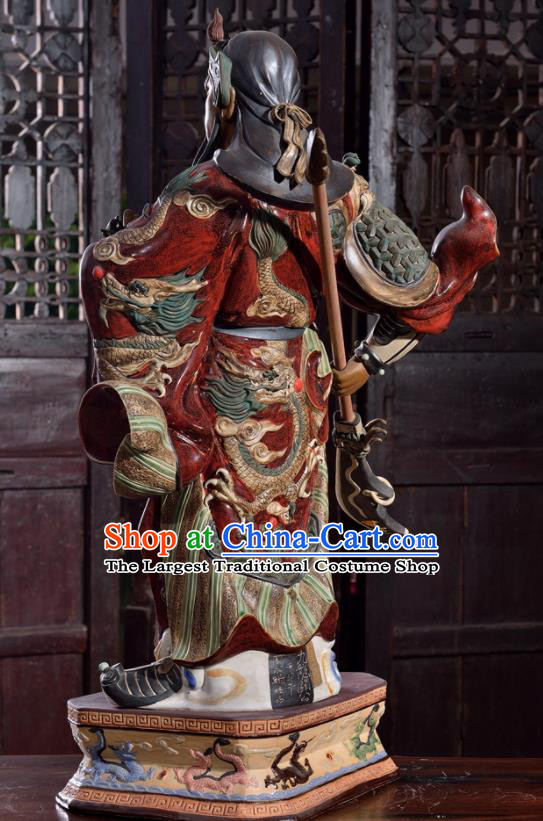 Chinese Guan Yu Porcelain Status Arts Handmade Guan Gong Blade Sculptures Shi Wan Ceramic Figurine