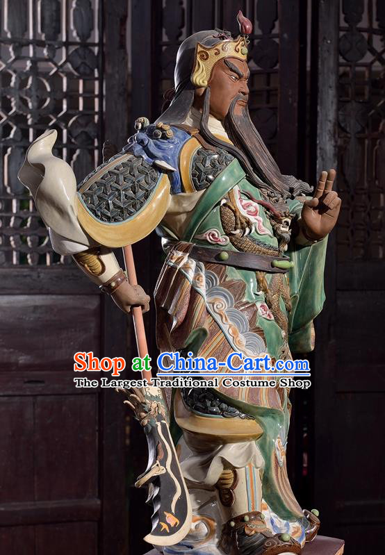 Chinese Shi Wan Ceramic Figurine Green Robe Guan Yu Porcelain Status Arts Handmade Guan Gong Blade Sculptures
