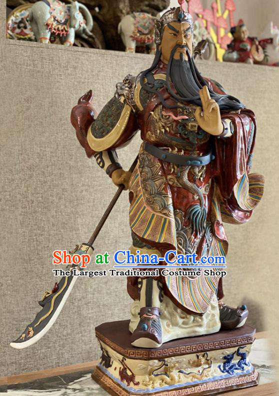 Chinese Handmade Guan Gong Sculptures Shi Wan Ceramic Figurine Guan Yu Porcelain Statue Arts