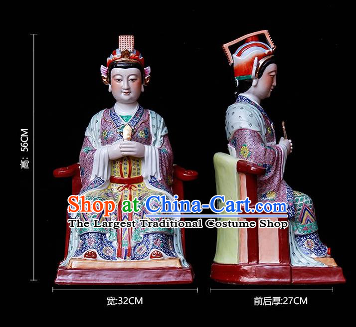 Handmade Shi Wan Porcelain Figurine Craft Goddess Ma Zu Statue Colorful Ceramics Heaven Queen Statue