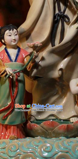 Chinese Guanyin Porcelain Status Arts Handmade Bodhisattva Sculptures Shi Wan Guan Yin Ceramic Figurine