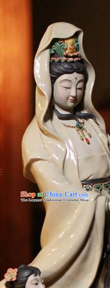 Chinese Guanyin Porcelain Status Arts Handmade Bodhisattva Sculptures Shi Wan Guan Yin Ceramic Figurine