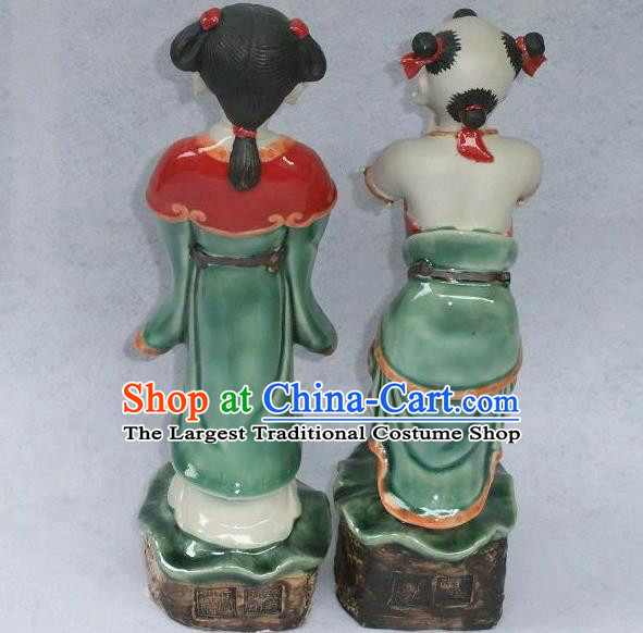 Chinese Shi Wan Ceramic Craft Long Lv Hong Hai Er Statues