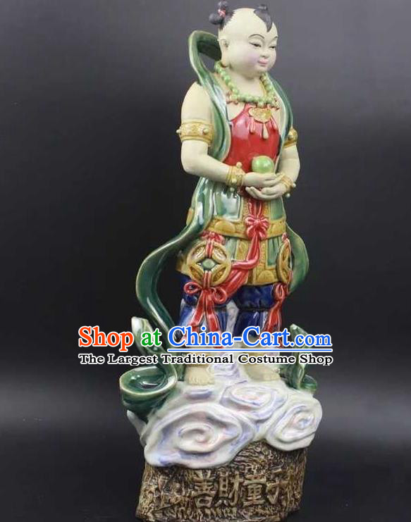 Chinese Handmade Hong Hai Er Statues Shi Wan Ceramic Shan Cai Tong Zi Craft
