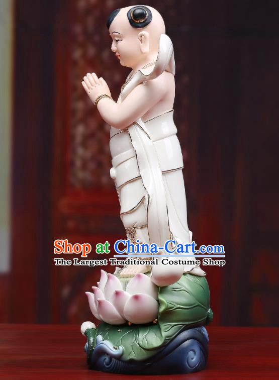 Chinese White Ceramic Shan Cai Tong Zi Craft Handmade Hong Hai Er Porcelain Statue