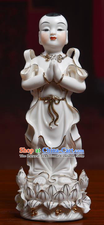 Chinese De Hua Ceramic Craft Handmade Dragon Girl Hong Hai Er Porcelain Statues