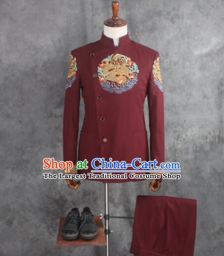 Chinese Traditional Tang Suits Wedding Suits Embroidered Dragon Costumes Zhongshan Groom Clothing