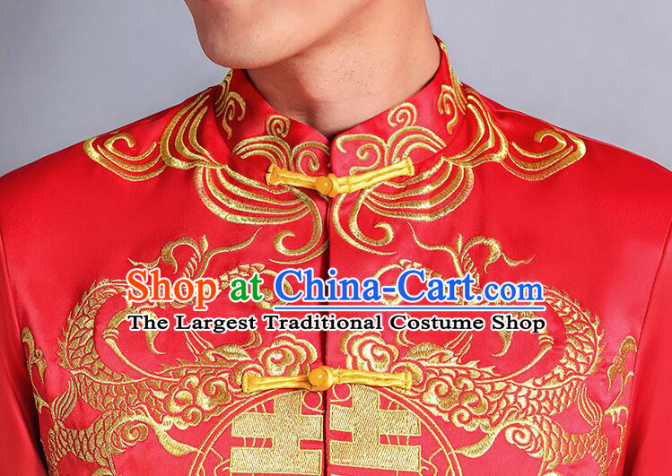 Chinese Traditional Tang Zhuang Embroidered Dragon Costumes Groom Long Mandarin Jacket Clothing Wedding Suits