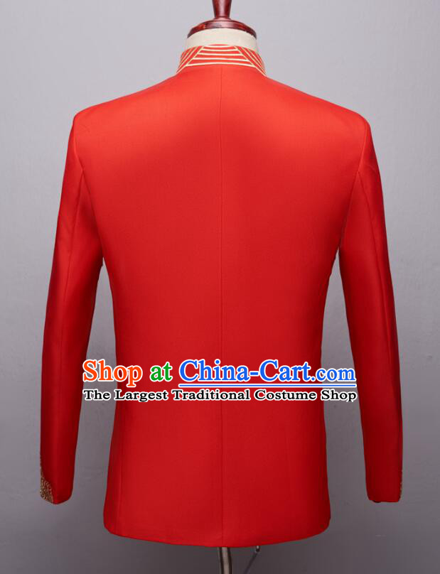 Chinese Groom Red Clothing Wedding Suits Traditional Tang Zhuang Embroidered Costumes