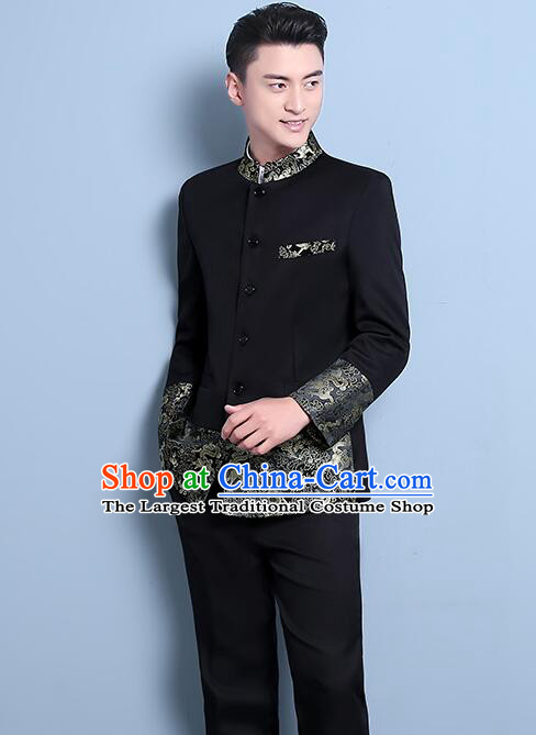 Chinese Traditional Tang Zhuang Zhongshan Costumes Groom Black Clothing Wedding Suits