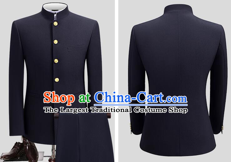 Chinese Groom Black Zhongshan Clothing Traditional Wedding Suits Tang Zhuang Costumes