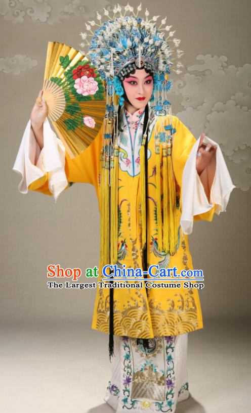 China Traditional Opera Empress Clothing Beijing Opera Diva Yellow Cape Costume Peking Opera Hua Tan Garment
