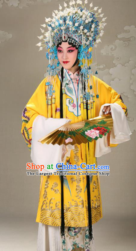 China Traditional Opera Empress Clothing Beijing Opera Diva Yellow Cape Costume Peking Opera Hua Tan Garment