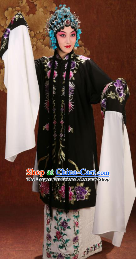 China Traditional Opera Actress Clothing Beijing Opera Diva Outer Costume Peking Opera Hua Tan Black Gown Garment