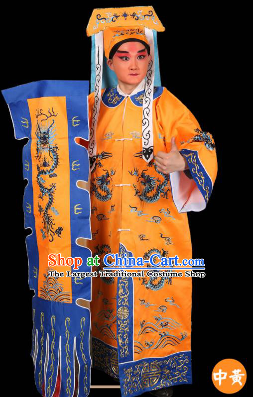 China Peking Opera Wusheng Yellow Garments Traditional Opera Soldier Clothing Beijing Opera Swordsman Costume and Hat