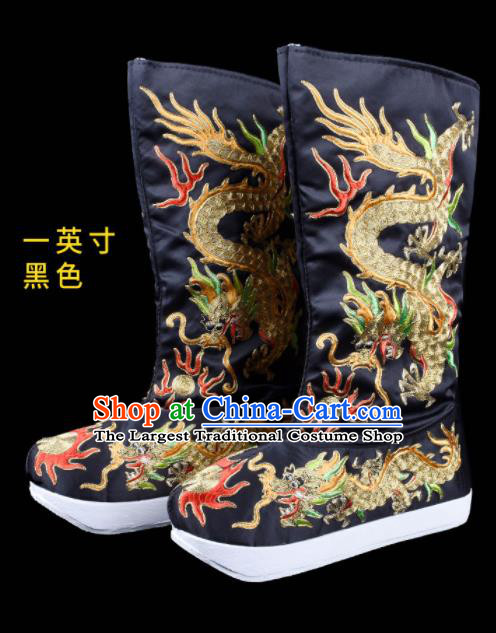 Chinese Sichuan Opera Face Changing Embroidery Shoes Traditional Bian Lian Dragon Boots Beijing Opera Black Embroidered Boots