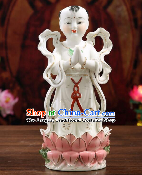 inches Chinese Handmade Dragon Girl and Golden Boy Porcelain Statues White Ceramic Long Nv Hong Hai Er Craft