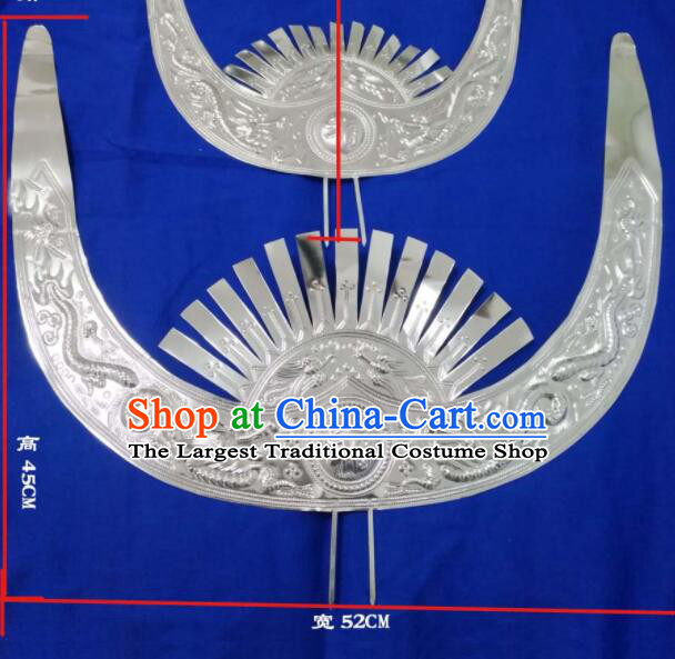 Chinese Hmong Ethnic Hair Accessories Handmade Miao Nationality Silver Horn Headpiece