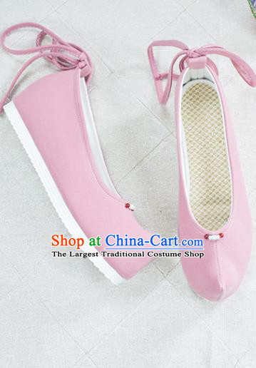 China Traditional Hanfu Pink Bow Shoes National Women Shoes Classical Dance Shoes