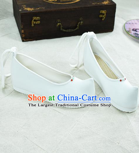 China National Women White Cloth Shoes Classical Dance Shoes Traditional Hanfu Bow Shoes