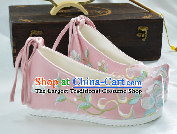 China National Wedding Cloth Shoes Embroidered Pink Shoes Traditional Hanfu Bow Shoes