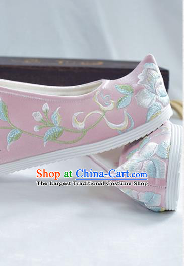 China National Wedding Cloth Shoes Embroidered Pink Shoes Traditional Hanfu Bow Shoes