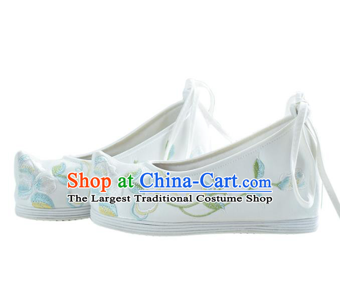 China Embroidered White Shoes Traditional Hanfu Bow Shoes National Women Cloth Shoes