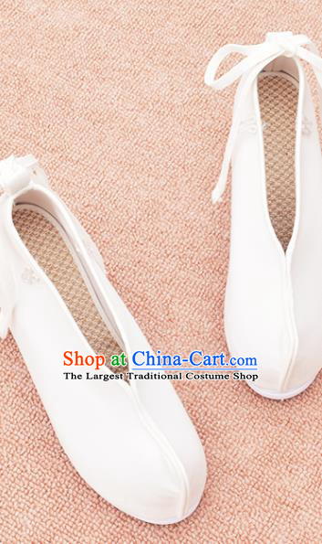 China Traditional Hanfu Shoes National Female Shoes Ancient Swordswoman White Cloth Shoes