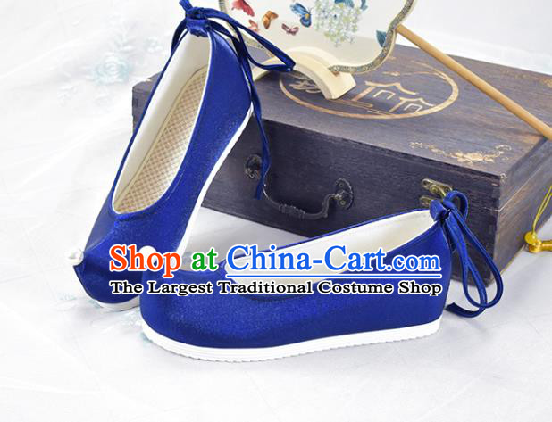 China National Women Bow Shoes Traditional Ming Dynasty Hanfu Shoes Ancient Princess Royalblue Shoes