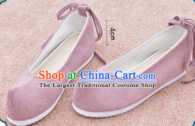 China National Pink Cloth Shoes Ancient Princess Shoes Ming Dynasty Bow Shoes Traditional Hanfu Shoes