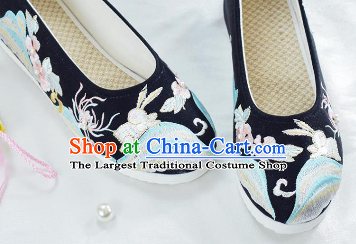 China Women Black Cloth Shoes National Spring Festival Shoes Traditional Embroidered Shoes