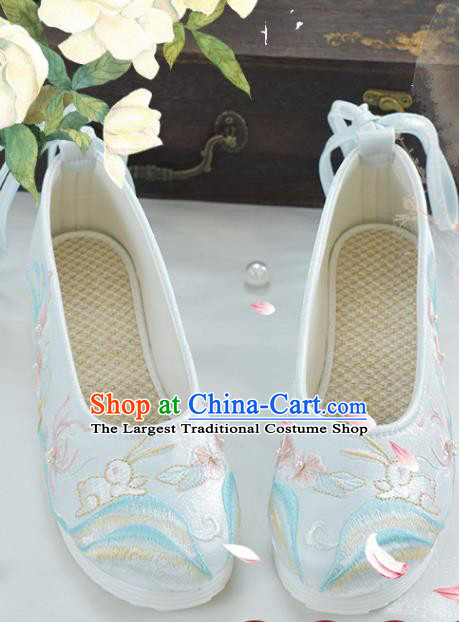 China National Spring Festival Shoes Traditional Embroidered Rabbit Shoes Women White Cloth Shoes