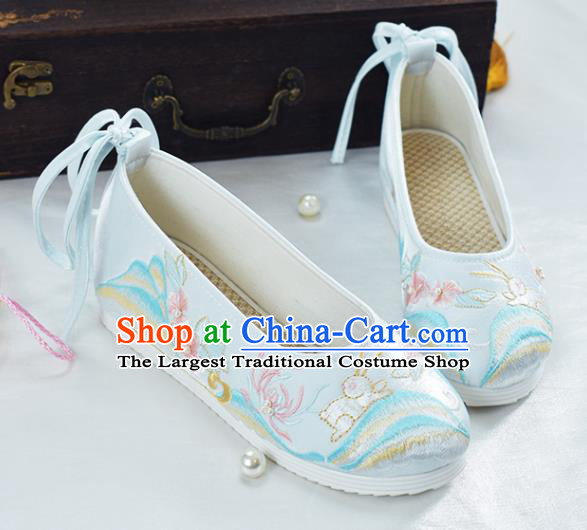 China National Spring Festival Shoes Traditional Embroidered Rabbit Shoes Women White Cloth Shoes