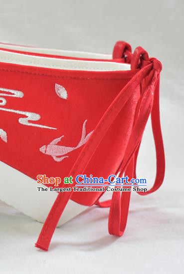 China Women Red Cloth Shoes National Dance Shoes Traditional Embroidered Lotus Shoes