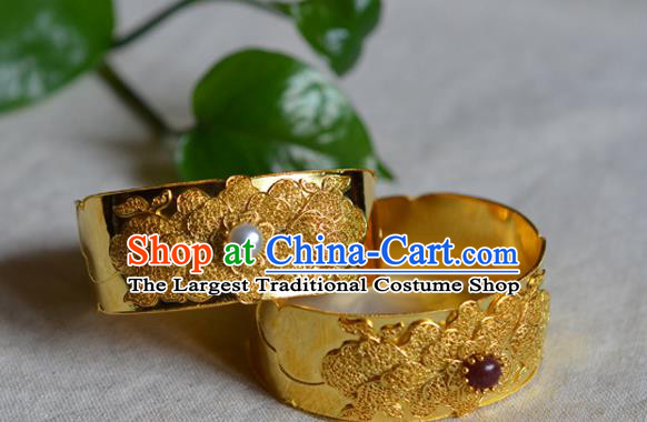 China National Bracelet Jewelry Traditional Handmade Qing Dynasty Filigree Peony Bangle Accessories