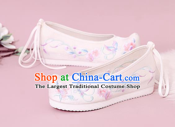 China Traditional White Cloth Bow Shoes National Shoes Embroidered Shoes Princess Shoes