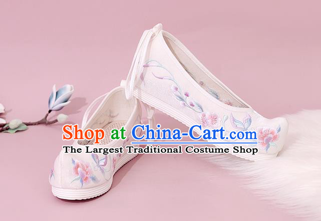 China Traditional White Cloth Bow Shoes National Shoes Embroidered Shoes Princess Shoes