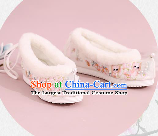 China Winter Embroidered Shoes Ming Dynasty Princess Shoes National Cloth Shoes Traditional Hanfu Shoes