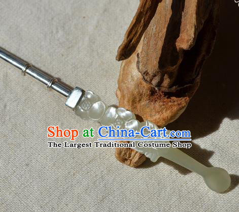 Chinese Traditional Qing Dynasty Jade Hairpin Ancient Empress Silver Hair Stick