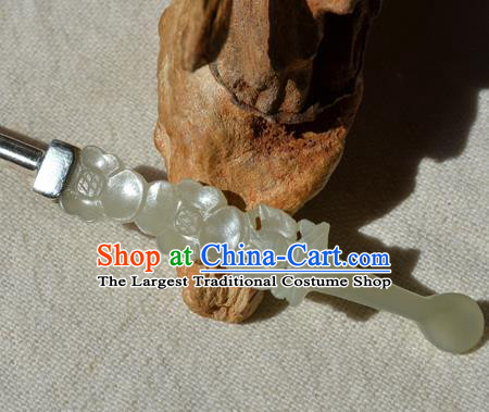 Chinese Traditional Qing Dynasty Jade Hairpin Ancient Empress Silver Hair Stick