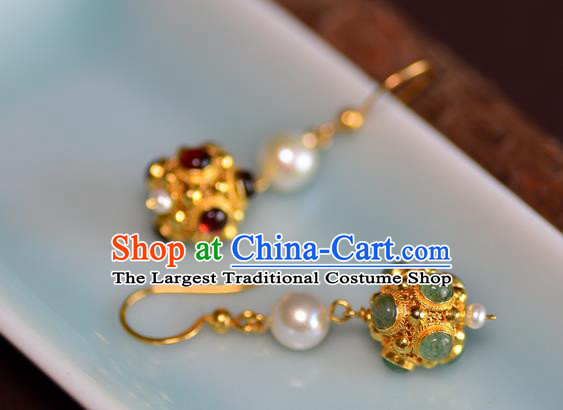 Chinese Ancient Princess Gems Ear Jewelry Traditional Sui Dynasty Palace Earrings Accessories