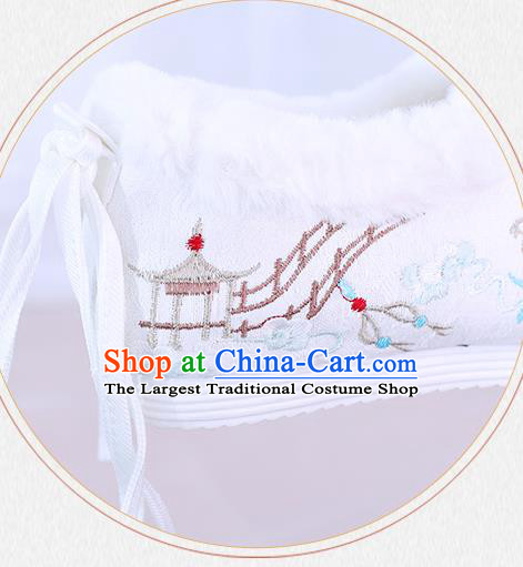 China National Winter Shoes Traditional White Cloth Shoes Embroidered Crane Shoes