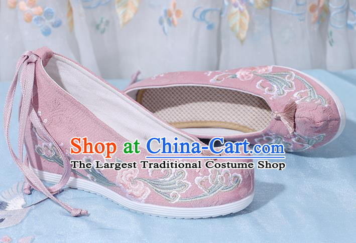 China National Wedge Heel Shoes Traditional Pink Cloth Shoes Embroidered Shoes