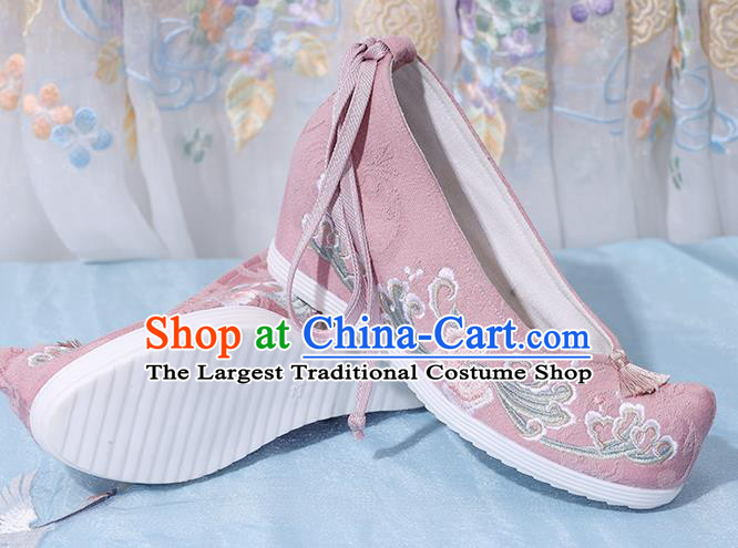 China National Wedge Heel Shoes Traditional Pink Cloth Shoes Embroidered Shoes