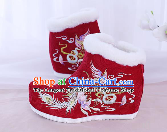 China Traditional New Year Shoes Embroidered Red Boots National Winter Shoes