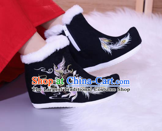 China National Winter Shoes Traditional New Year Shoes Embroidered Black Boots