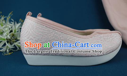 China Classical Dance Shoes Ancient Princess Shoes Traditional Ming Dynasty Pink Brocade Shoes