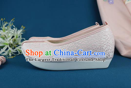 China Classical Dance Shoes Ancient Princess Shoes Traditional Ming Dynasty Pink Brocade Shoes