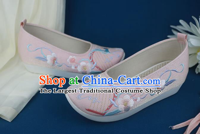 China Embroidered Pink Shoes Traditional Ming Dynasty Shoes Classical Dance Shoes